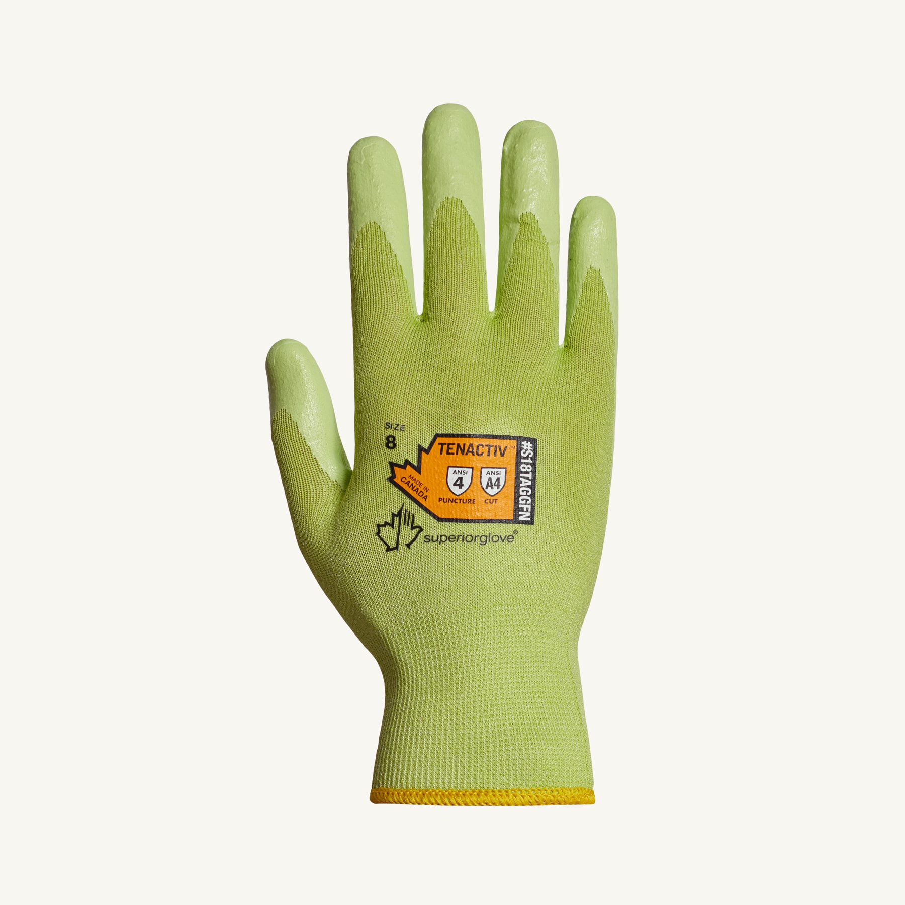 #S18TAGGFN Superior Glove® Hi-Viz TenActiv™
18-Gauge Cut-Resistant Knit Glove with Foam Nitrile Palms